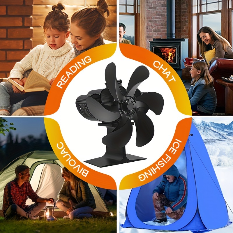 1pc 6 blade stove fan portable thermoelectric fireplace fan air circulator heat powered exhaust fan   heat distribution for wood log pellet stoves fireplaces details 5