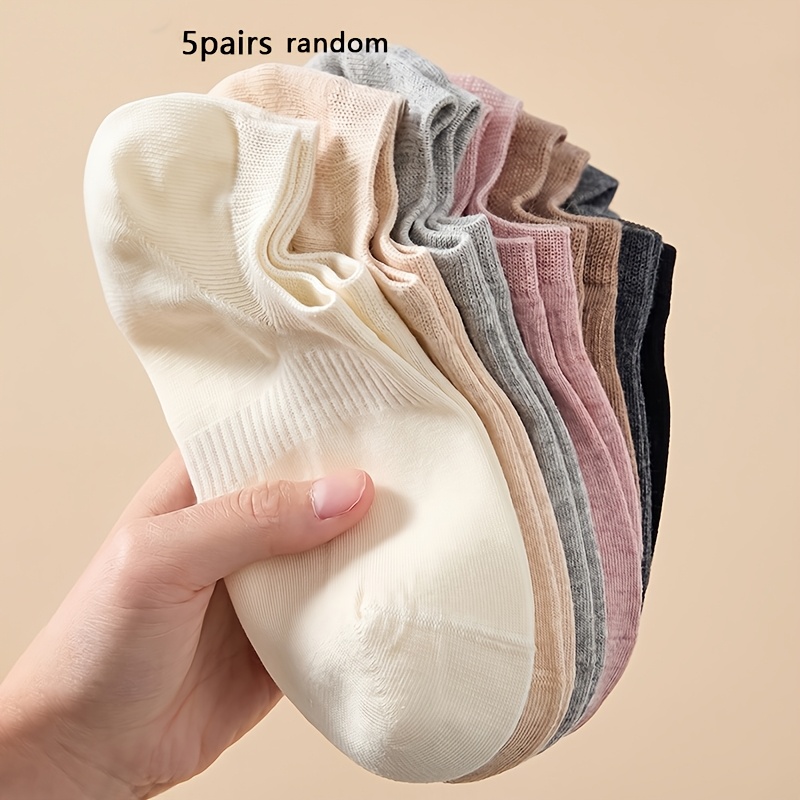TEMU Lot de 5 paires de chaussettes invisibles minimalistes confortables pour femme, couleurs aléatoires, adaptées à toutes