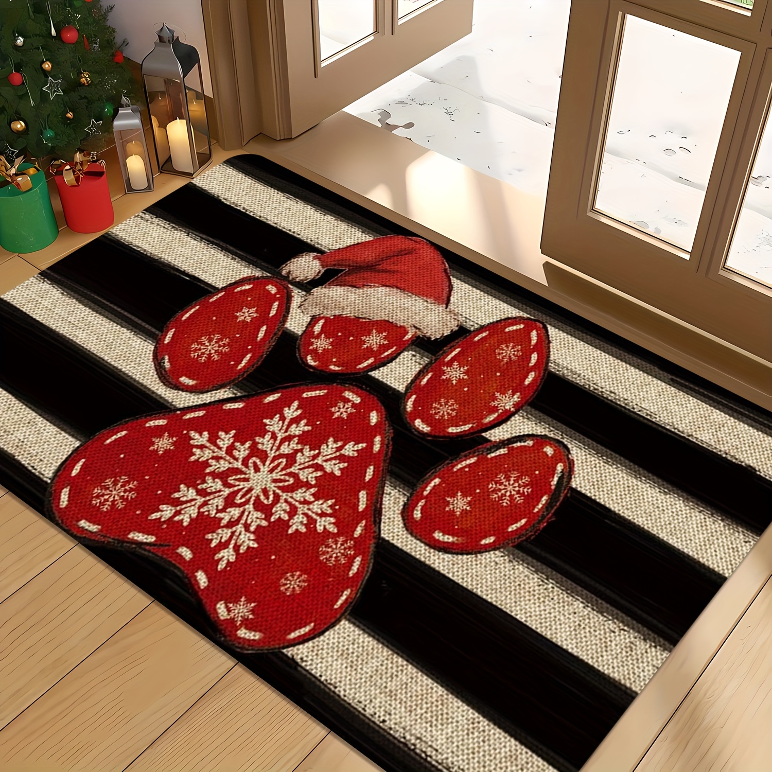 TEMU A Christmas-themed Doormat Featuring Animal Footprints, Designed To Be Larger And Thicker. Washable And Suitable For Indoor Or Outdoor Use,