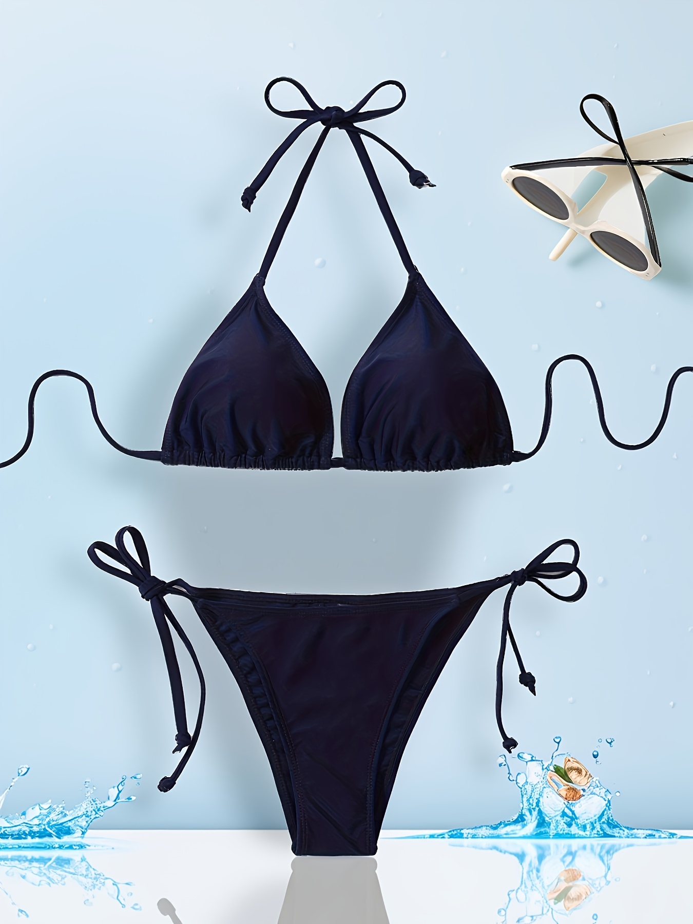 Beautiful Sexy Bikini Set - High Stretch, Solid Color, Halter Neck, Side Lace-Up, No Belt, Perfect for Swimming, Beachwear|Sleek Swimwear|Stretchy Fabric