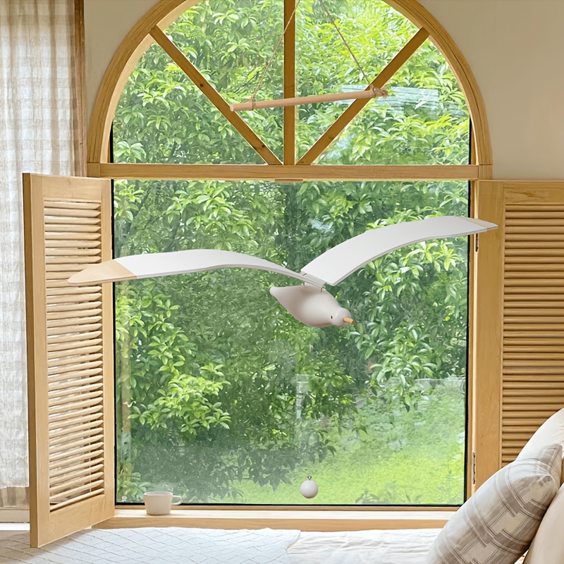 Image of Hand-carved Wood Seagull Wind Chime & Hanging Bird Decor - Modern Swinging Ceiling Ornament Suitable For Room,, Wedding, Coastal Themed Ceiling Decoration, Hand-carved Wood Sculpture For Home Décor