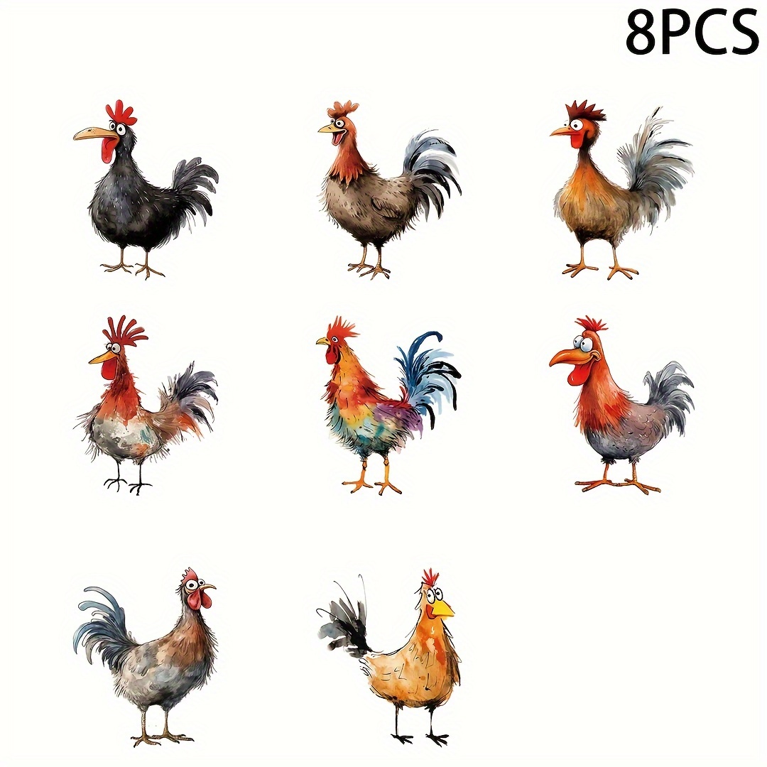 

8pcs Watercolor Cock Cartoon Pattern Uv Dtf Transfer Sticker Libbey Glass Cups Diy Wrap Transfer Sticker Glass Cup Waterproof Sticker Bottle Sticker Adhesive Sticker-high Quality