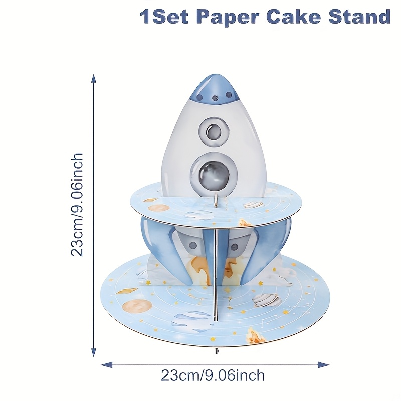 TEMU 1set, Cupcake Stand(non-food Contact), Space Theme Cupcake Holder, Rocket Theme Birthday 3 Tier Cardboard Cupcake Stand, Tower Display For Party