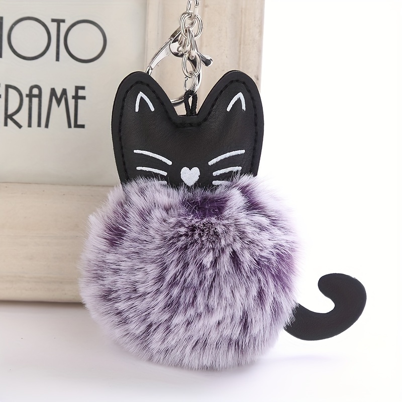 

Fashionable Pu Keychain Fluffy Fur And - Keyring Pendant Accessory For