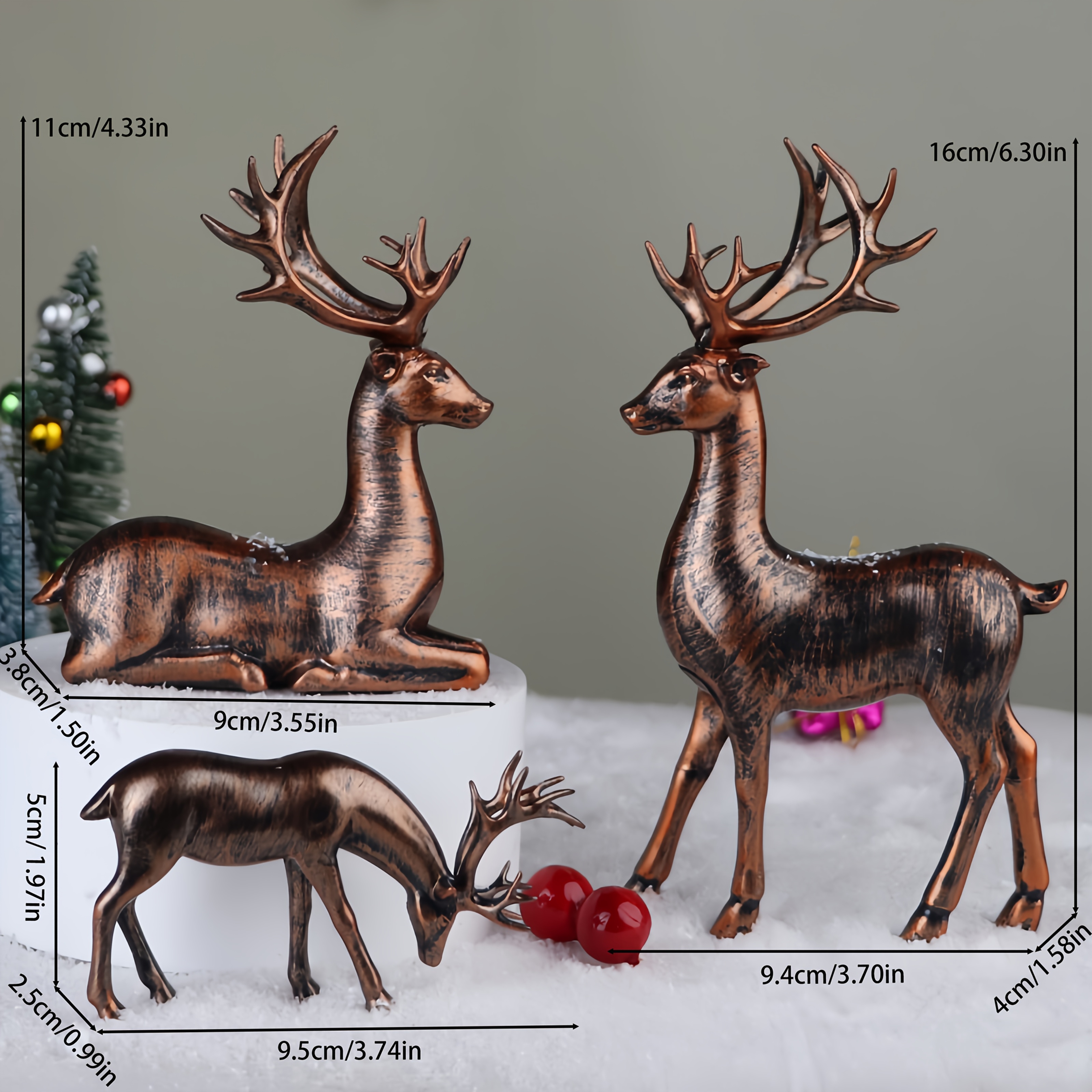 TEMU 3pcs Set, -colored Christmas Reindeer Figurine Ornaments, Christmas Decorative Ornaments, Suitable For Christmas, Valentine's Day, Thanksgiving,