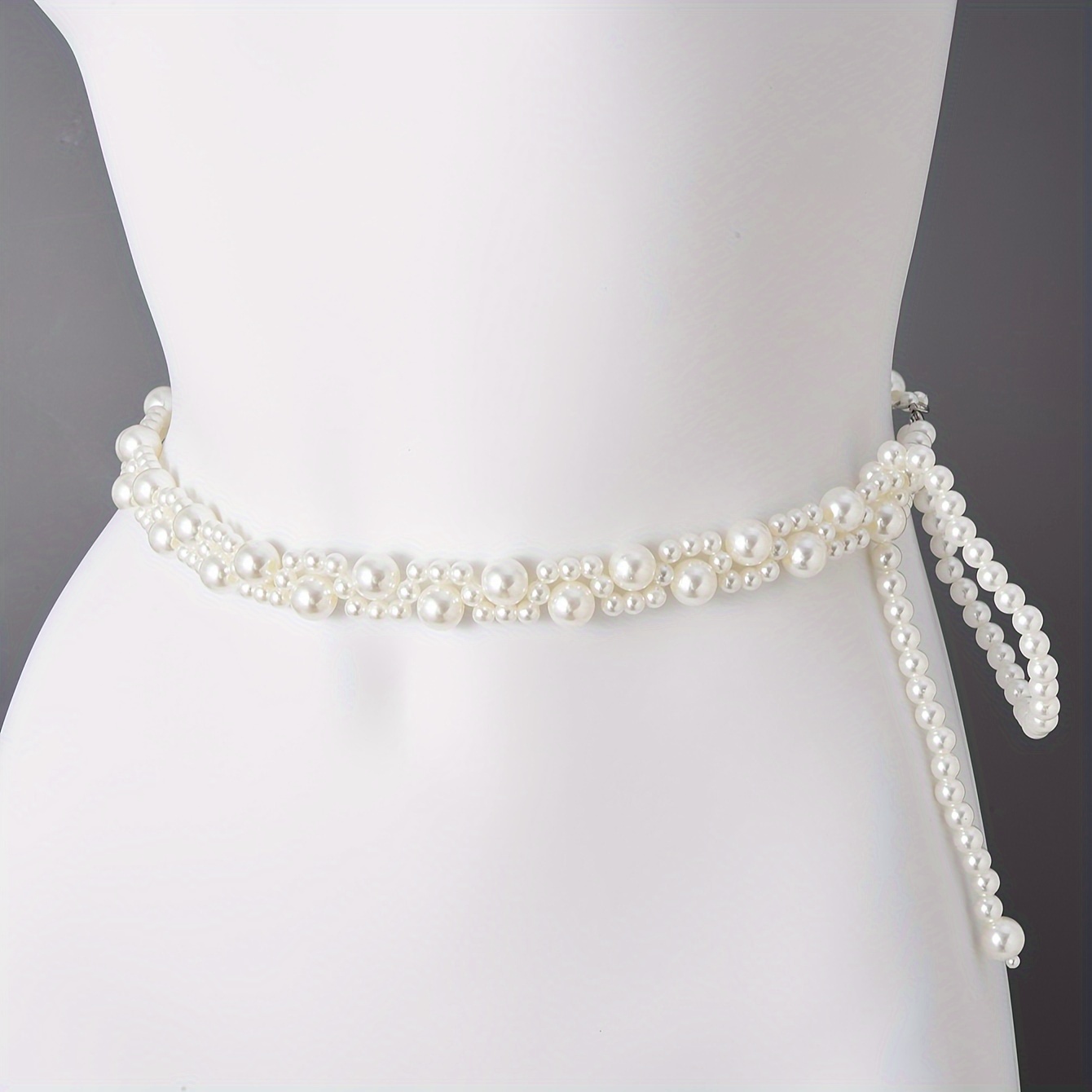 

Elegant -shaped Waist Chain Belt - Accessory For Casual , Weddings, Parties & More - Chic White Beaded Design With Tassel Detail