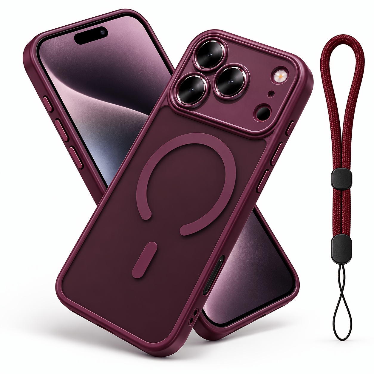 TEMU Phone Case: 2pcs Set (1 Phone Case + 1 Lanyard). Luxurious Matte Translucent Magnetic Wireless Charging Phone Case, Suitable For Iphone 18 Pro