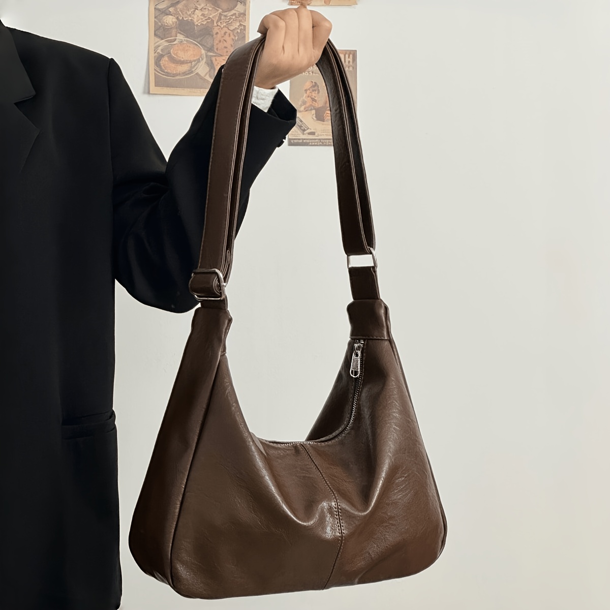 Image of 1pc Women's Large Capacity Tote Bag, Shoulder Bag With , Zipper Closure, Lining, Comfortable Strap For Work Use