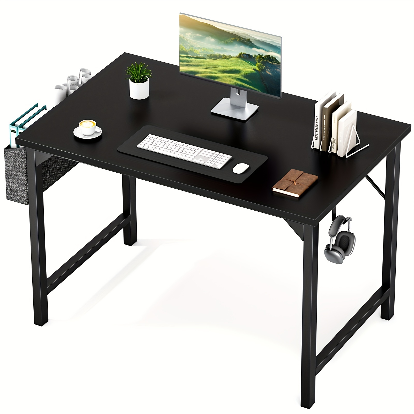 Writing Desk, Computer Desk, Office Desk - 40&#39;&#39; Simple Basic With Storage Pocket And Hooks, Sturdy Metal Legs, Easy To Install, Versatile For Lab Home Office