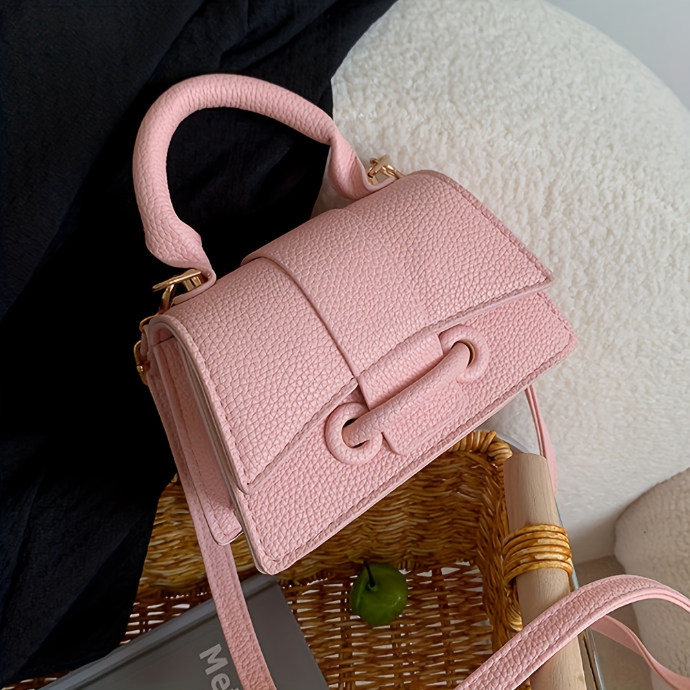Small Tote Shoulder Bag For Women - Retro Crossbody Purse, PU Leather Clutch With Detachable Strap, Pink