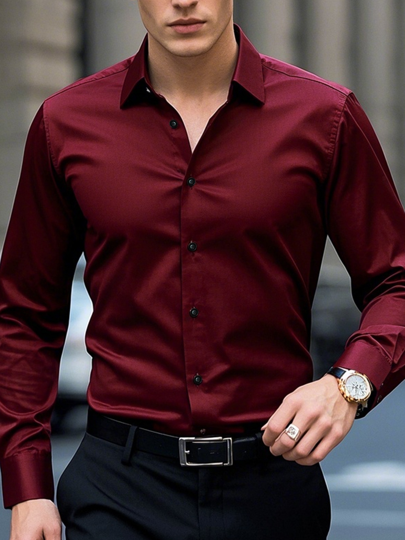 Mens Stylish Solid Color ButtonUp Shirt for Casual to SemiFormal
