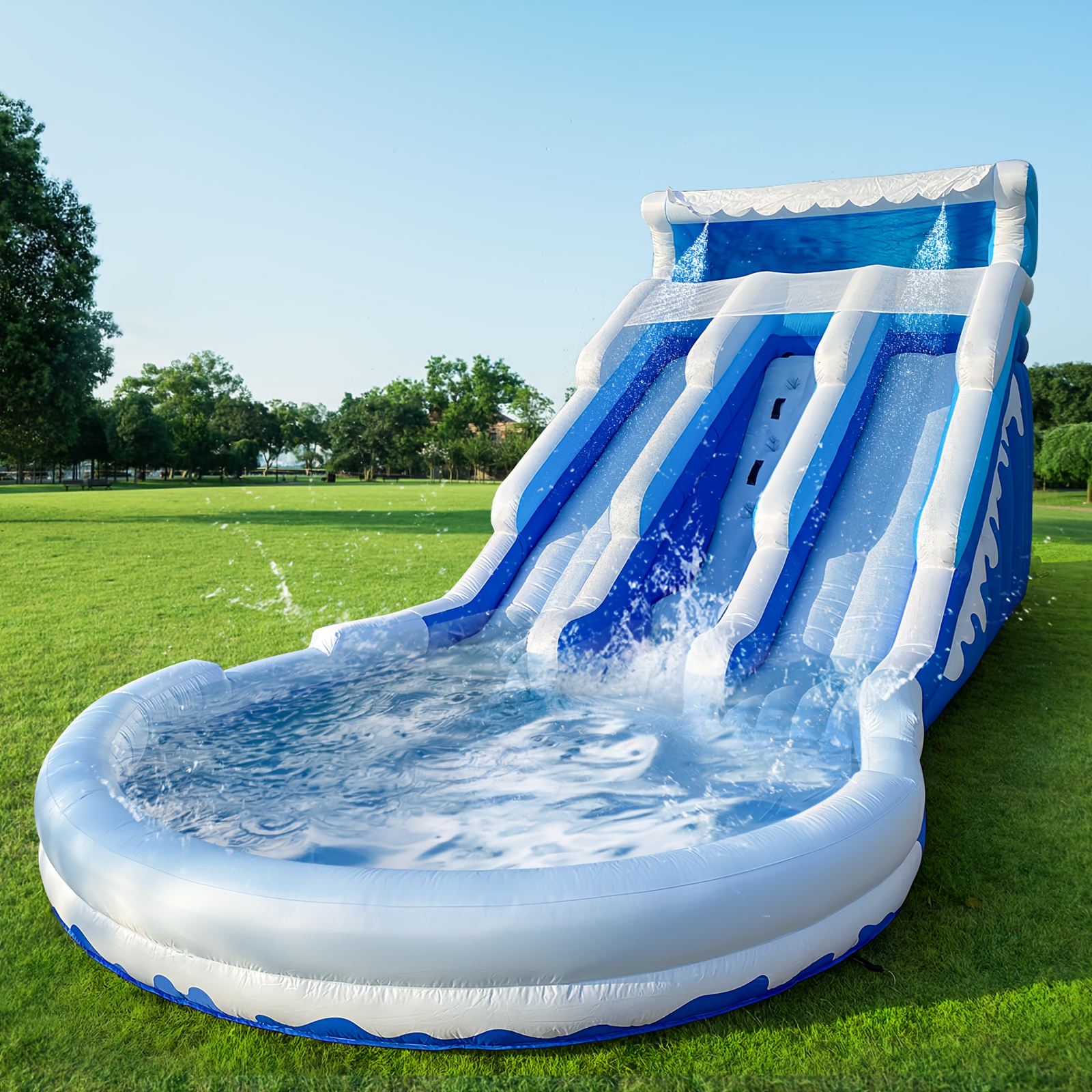 Large Inflatable Water Slide Swimming Pool Play Center, Triple Water Slides &amp; Light Weight Premium Water Slide with Splash Pool for Adults Bounce House 20.6x9.5x9.3ft for Kids (with Blower), Best for Christmas, Perfect for Thanksgiving