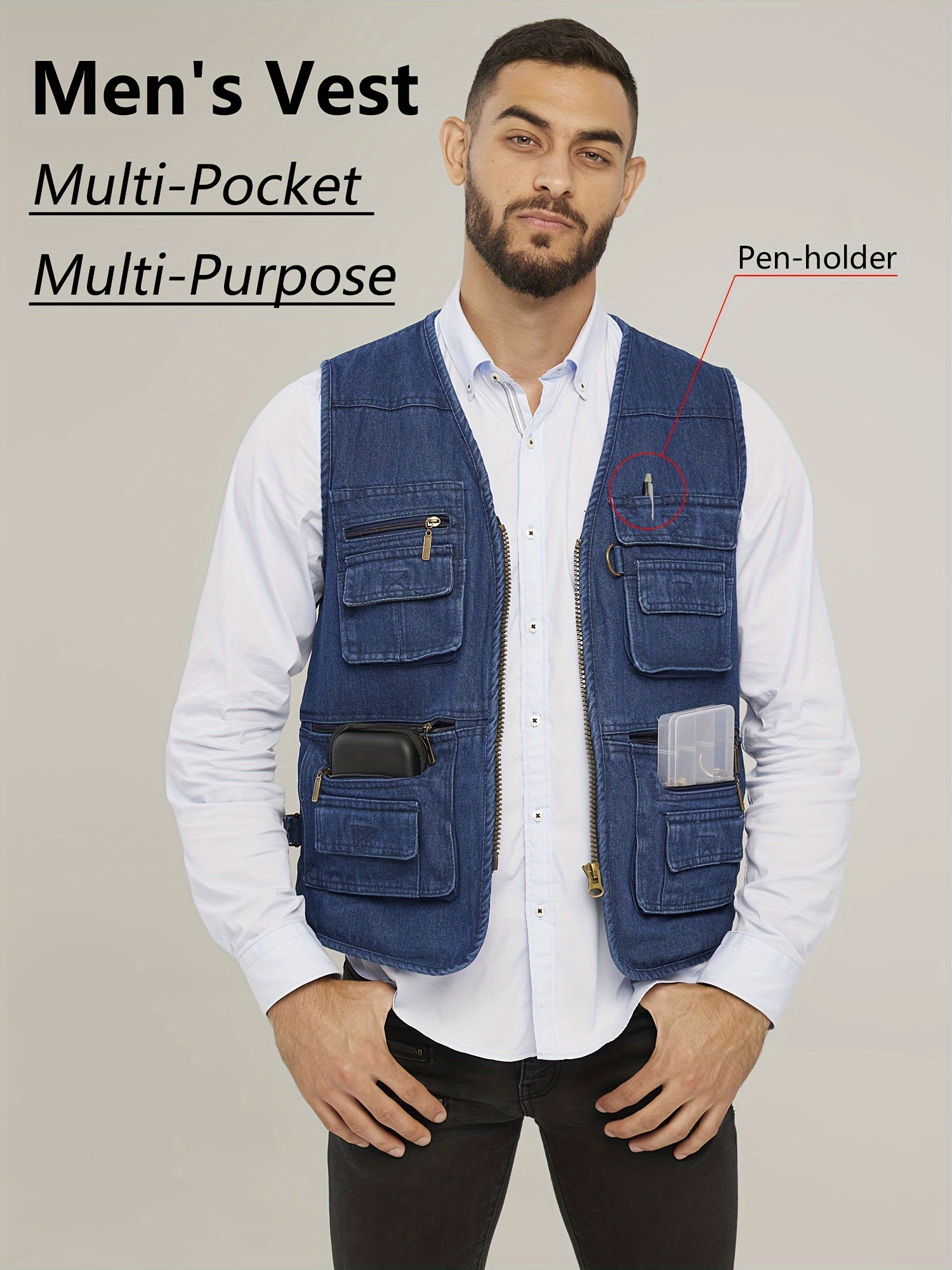 Men's Multi Pocket Vest Tops Travelers Fishing Hunting Cargo Travel Outdoor  Coat