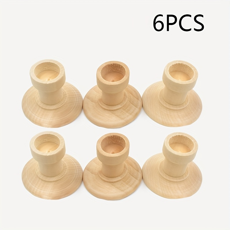 Image of 6pcs Unfinished 2 Size Classic Wooden Candle Holder Small Wooden Candle Holder For Decorative Beads Unfinished Crafts Diy Decorative Beads Beads Daily Christmas Christmas Gift Decoration (beads)