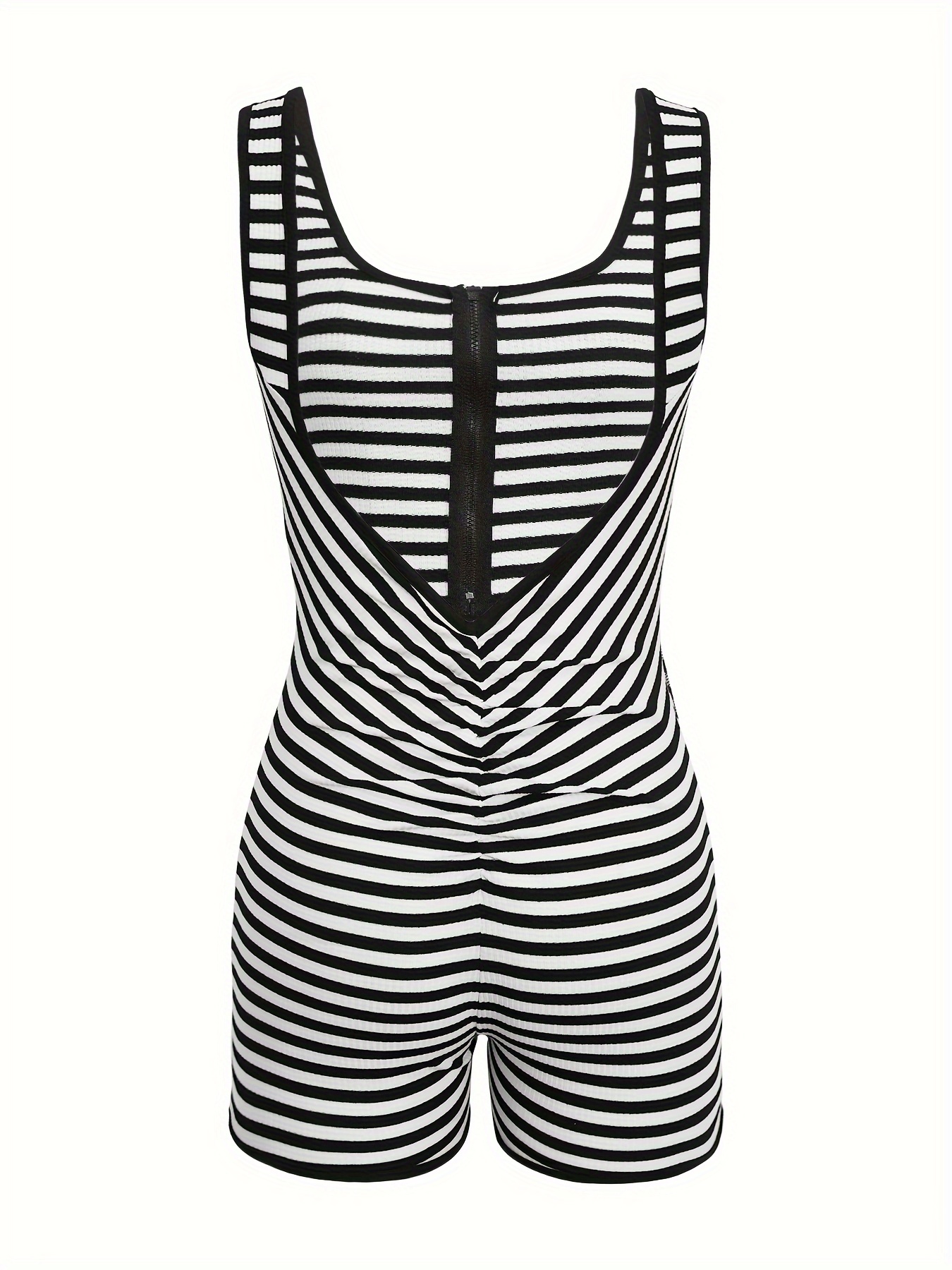 new striped shorts unitard sleeveless zip backless jumpsuit Temu