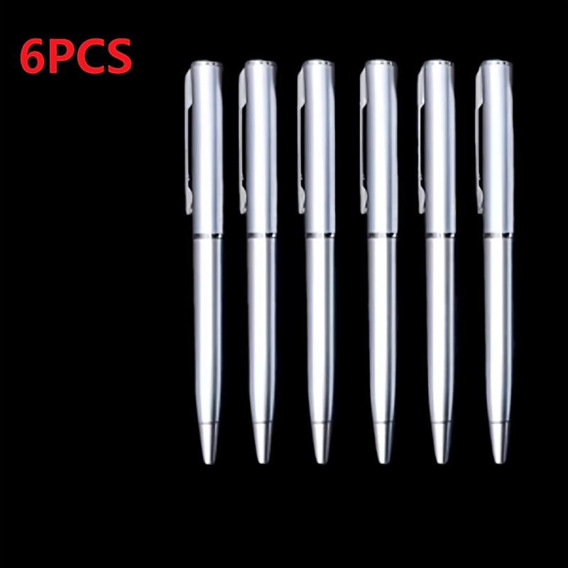 TEMU 6pcs Set Of Fashionable Ballpoint Pens; Mini Pocket Pens; Elegant And Smooth Silvery Twist-style Ballpoint Pens; For Business And Office, Smooth