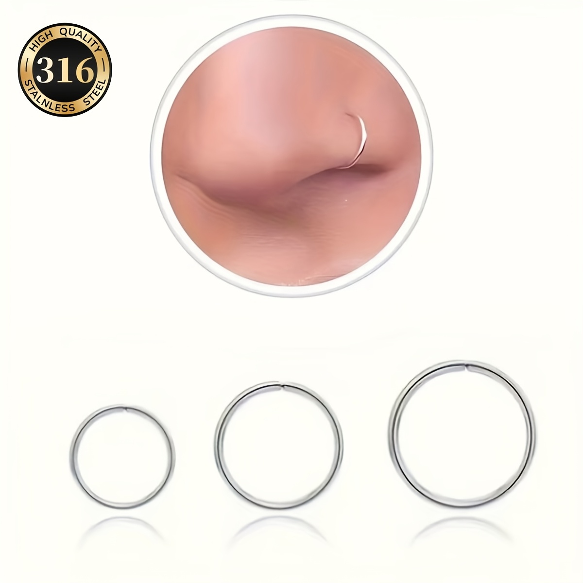 TEMU 3pcs Set, Simple And Elegant Style Steel Ball Snug Nose Ring, Septum Stud, Lip Ring, Earring For Men And Women, 6/8/10mm, Suitable For Daily And