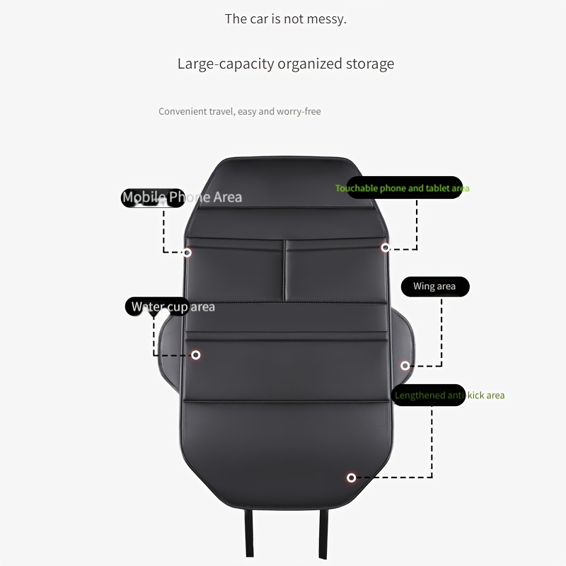 Premium PU Leather Car Seat Kick Mat - All-Inclusive Rear Storage Organizer, Long Waterproof & Dirt-Proof Back Protector