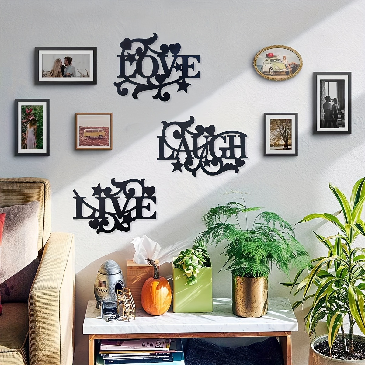 TEMU Metal Walls Of -piece Suite Aesthetic , Life, , And The Living Room, Bedroom, Kitchen And Art Decor Are Silhouetted In A Fluffy