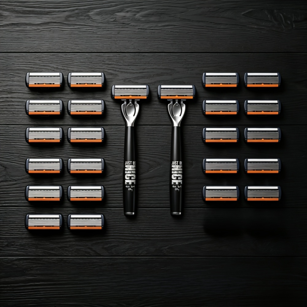 TEMU 2 Black Nice Handle 24 Replacement Blade Heads 6-layer Manual Shaving Set | Men's Manual Safety Razor Set With 6-layer Stainless Steel And Aloe