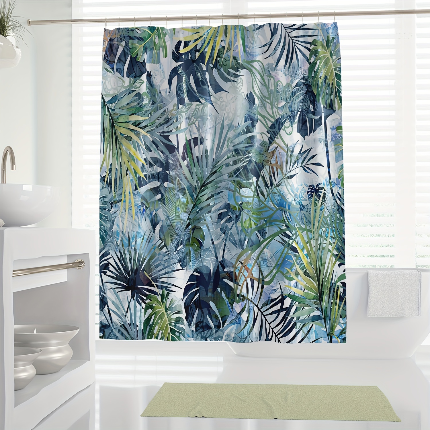 

1pc Tropical Rainforest Pattern Shower Curtain, Waterproof Shower Curtain With Hooks, Bathroom Partition, Bathroom Accessories, Home Decor