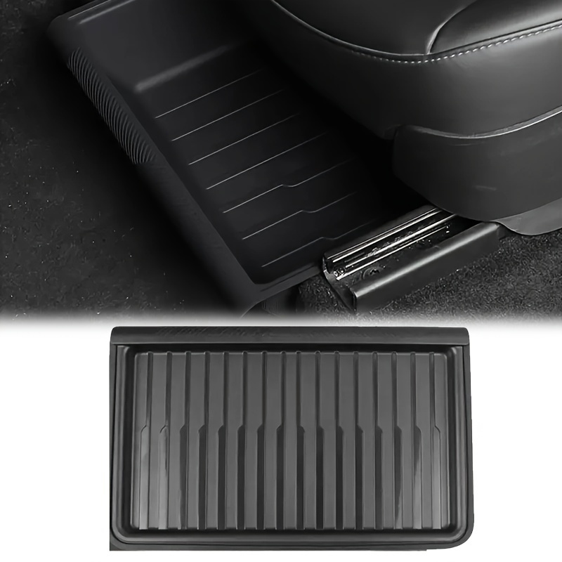 

1pc Black Car Seat Storage Box, Universal Fit, Plastic Material, Under Seat Organizer For Vehicle Accessories, ,