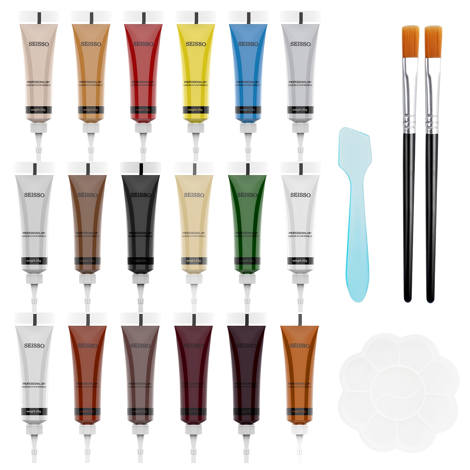 Image of 18 Colors Leather Repair Kit - For Furniture Car Seats Couches Sofa Shoes Boat, Leather Dye Filler Restore Scratches Tears Holes, Purses, Jacket, Vinyl Repair Kit , 22pcs- Set
