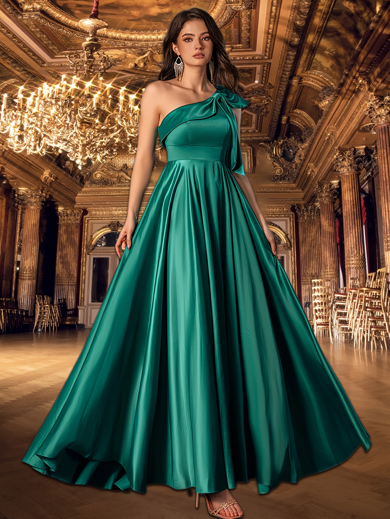 satin bridesmaid dress one shoulder ruffle design - Temu Poland