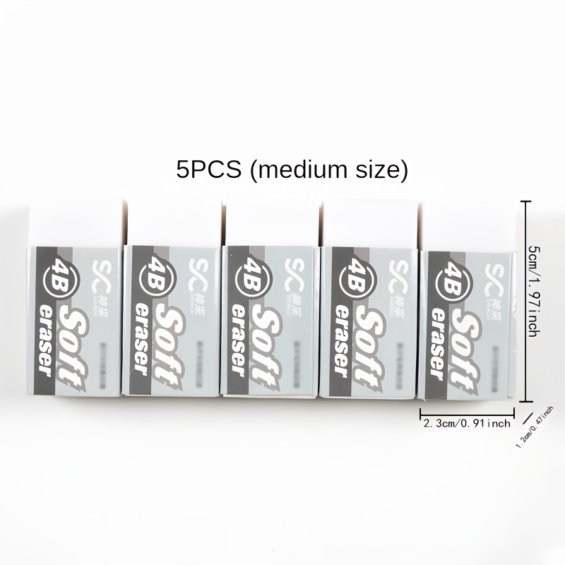 A Set Of 5pcs High-performance Pvc Erasers - 4b Eraser, Suitable For School, Art Sketching, And Exam Drawing - , -free - Perfect Back-to-school Stationery With Bright Colors And Designs