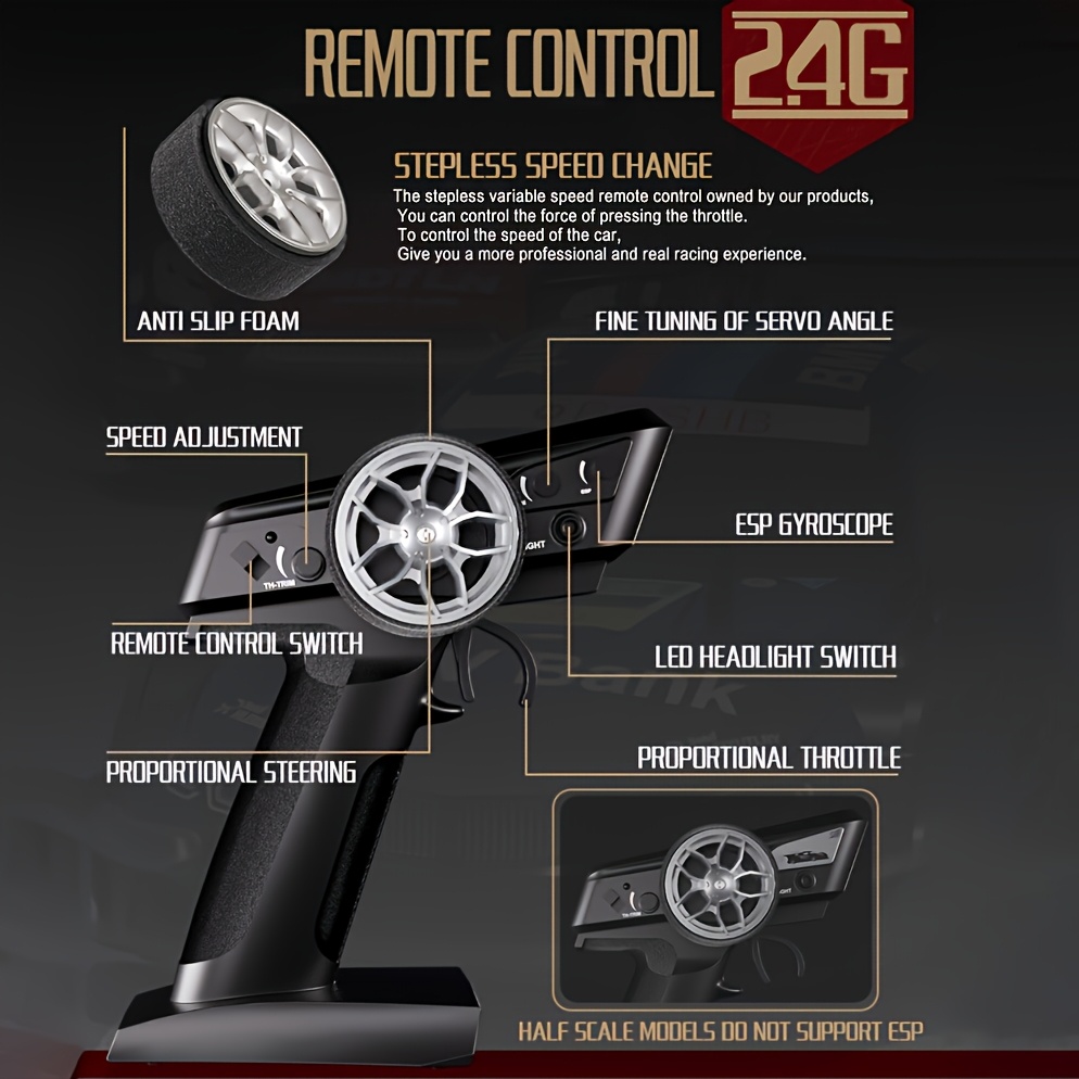 1:16 Scale 4WD RC Racing Drift Car - 2.4GHz High-Speed 30km/h Remote Control Car with LED Lights, USB Rechargeable LiPo Battery & RTR Design - Outdoor Toy Car for Adults, Boys, Girls (Red/Green/Black), Sporty Appearance, Durable Build