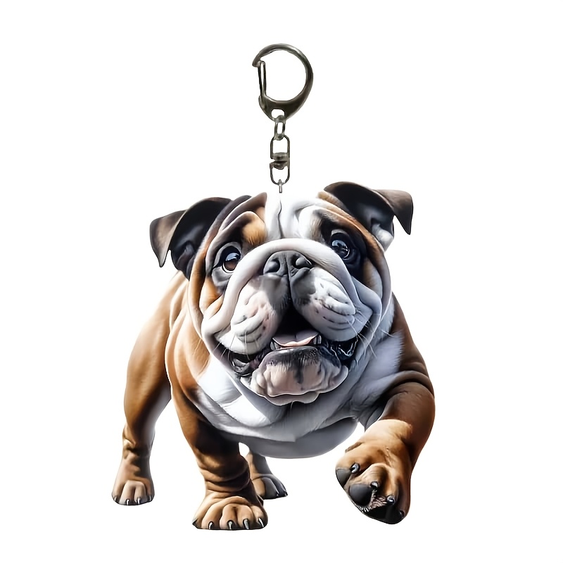 

Cool And Bulldog Acrylic Keychain - 2d Realistic Dog Keyring With Peel Off Film, Material