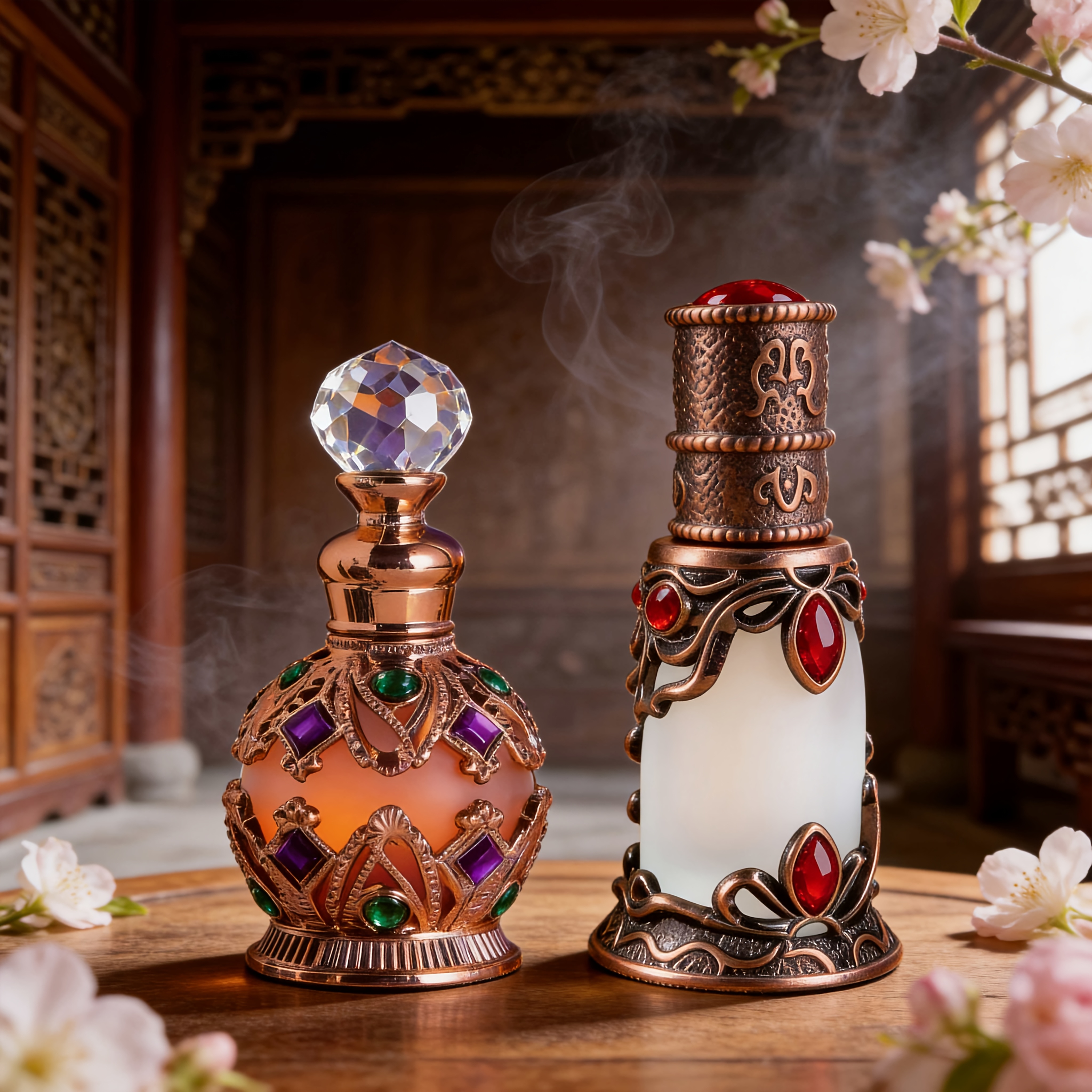 Image of Two-piece Exotic Perfume Essential Oil Set With Rose, Jasmine, Amber, And Notes/ Lemon And Mint Top Notes, Long-lasting Fragrance, Unisex, Suitable For Valentine's Day, Birthdays, Anniversaries+