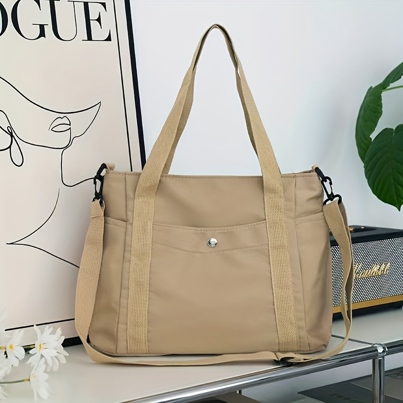 TEMU Borsa a spalla da donna in nylon resistente | Spaziosa borsa tote i con tracolla staccabile, chiusura a cerniera e scomparti multipli, lavabile