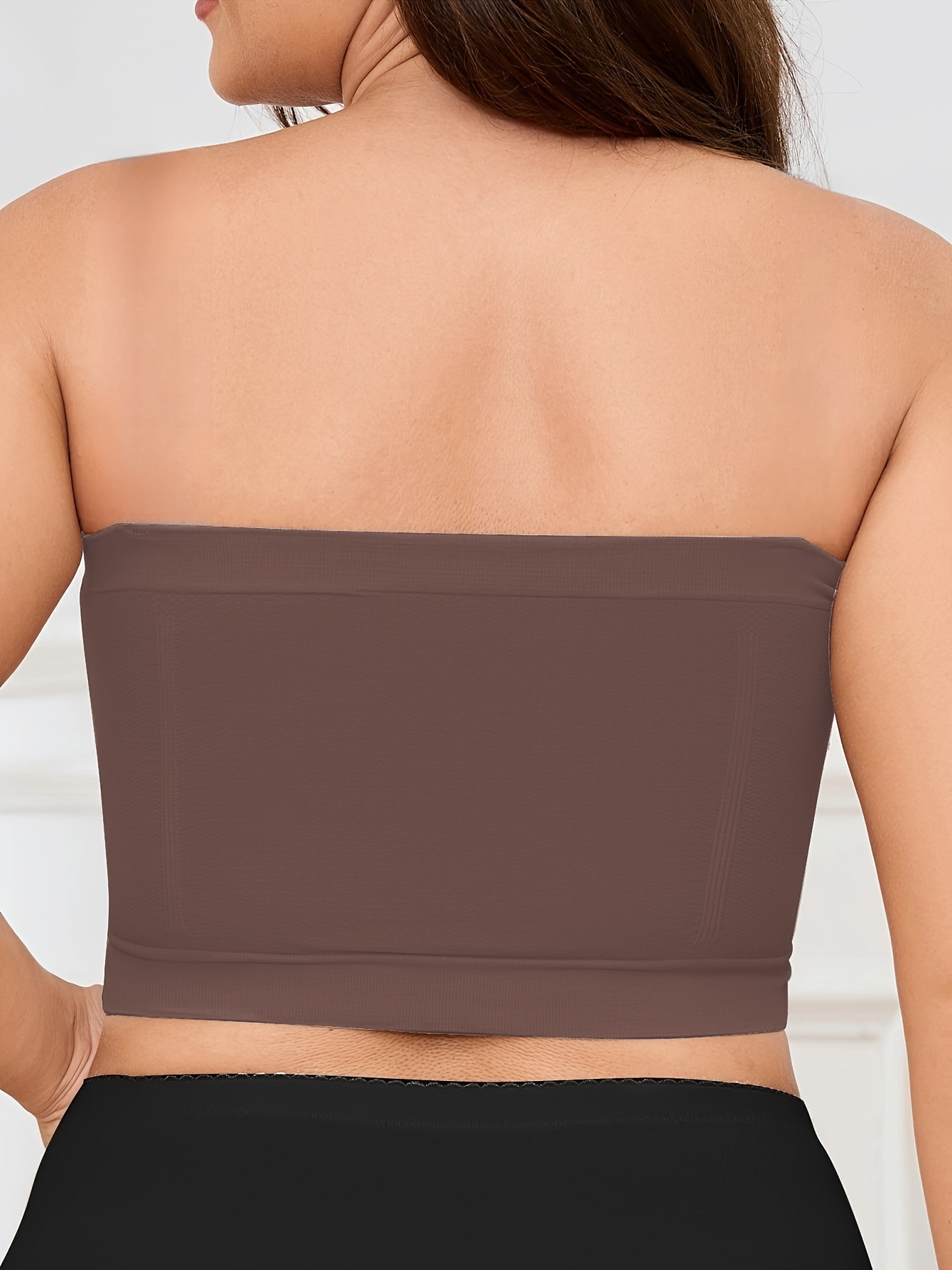 Women'S Seamless Wireless Sports Bra - Breathable, Comfortable, No-Pad Shoulderless Bandeau with Crinkled Chest Plateau, Solid Color, Medium Stretch Fabric for Casual and Everyday Wear, Everyday Wear Bra|Wirefree Bandeau|Breathable Fabric, Seamless Bralette
