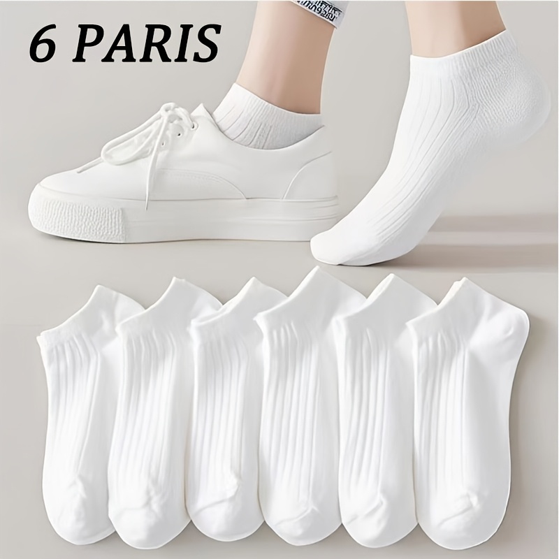 6 Pairs-solid Color Versatile White Socks Ins Low Cut Invisible Socks Short Tube Socks Preppy Style