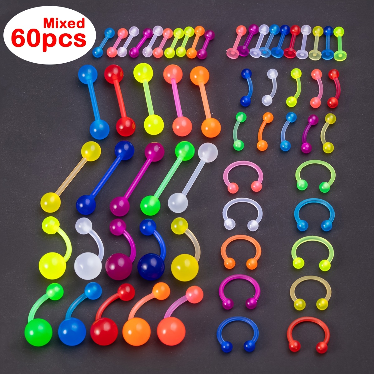 E-shop 60/120 Stück Leuchtende Piercingsatz für Nasenring, Ohrknochen & Körper – Flexibler Barbell-Piercing für , Bauch, Lippe und Augenbraue –