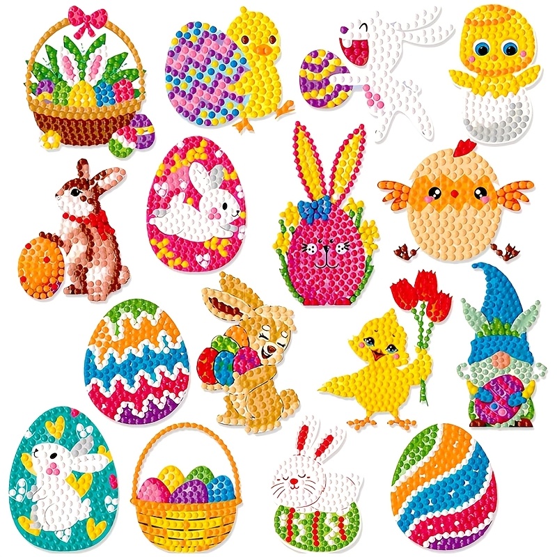 

16pcs Easter 5d Diamond Painting Sticker Set - Vibrant Diy Craft Kit With Animal & Egg Designs, For Home Decor, Ideal Gift