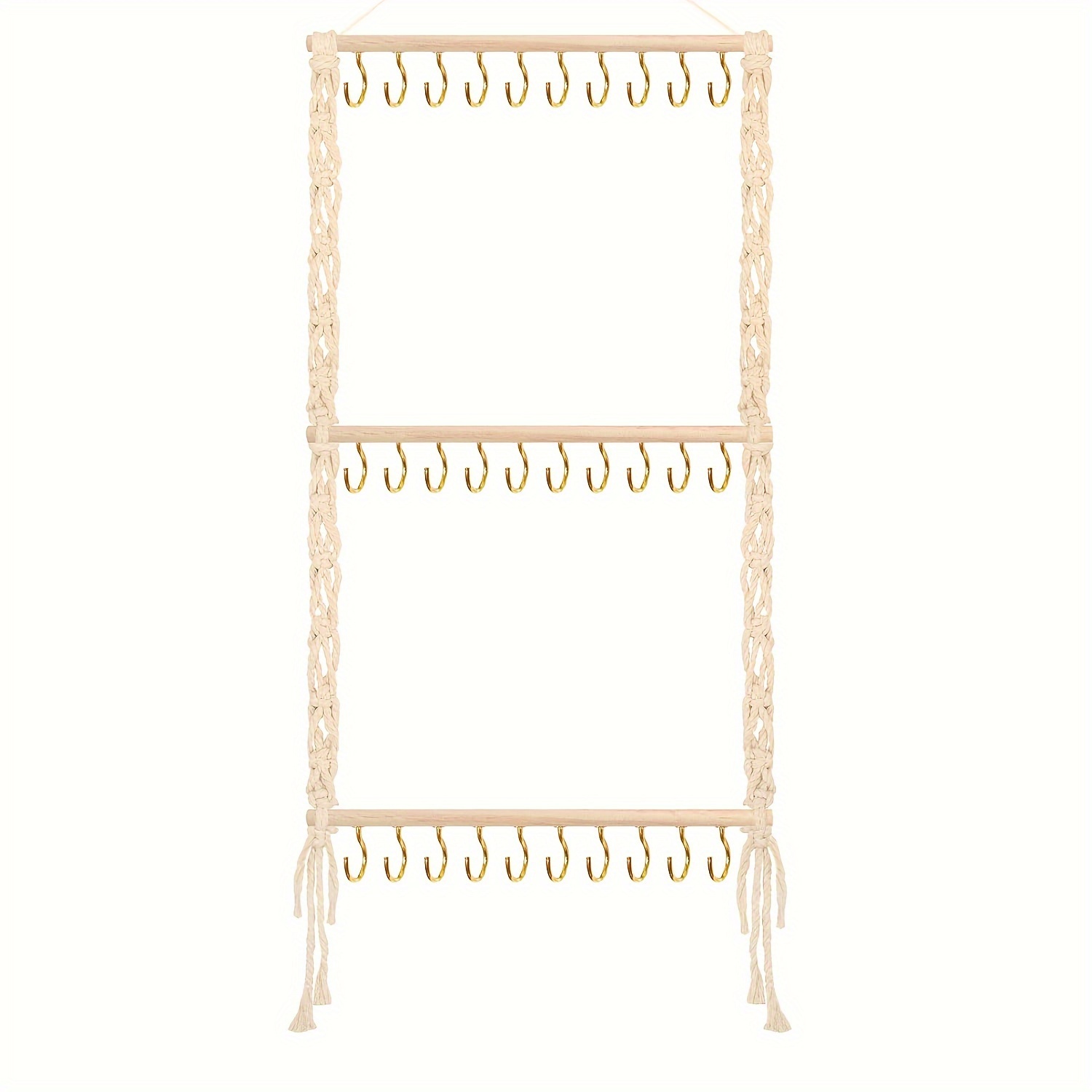 Image of Macrame Jewelry Organizer For Hanging Storage, Necklace Hanger, Earring And Ring Holder, Bracelet Display, And Headband Organizer, Hanging Jewelry Organizers