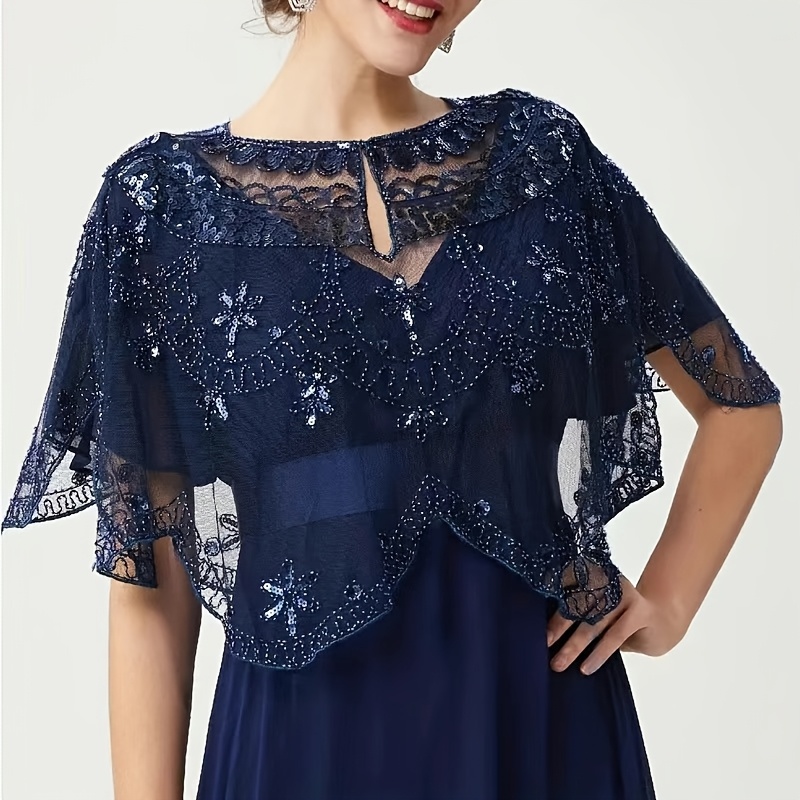 1920s Inspired Flapper Shawl - Exquisitely Beaded, Sparkling Sequin, Elegant Retro Lace Cape - Perfect For Wedding, Evening Dress, And Formal Occasions Outerwear