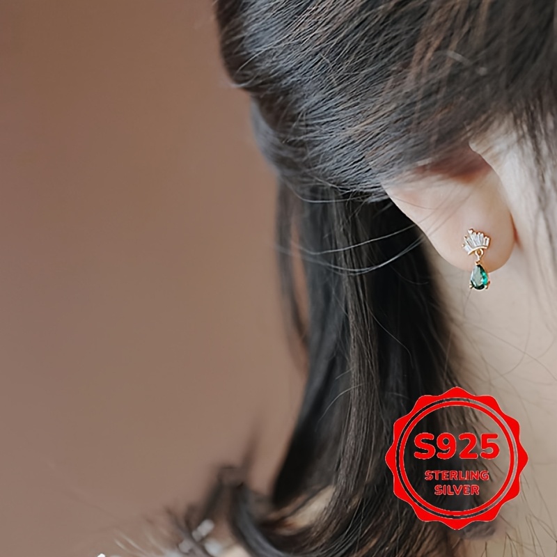 925 Silver Crown Stud Earrings with Green Zirconia