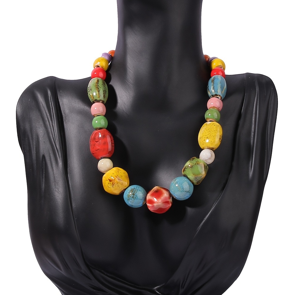 

Boho-chic Handcrafted Ceramic Bead Necklace - Versatile & Creative Clavicle Chain For Everyday Wear