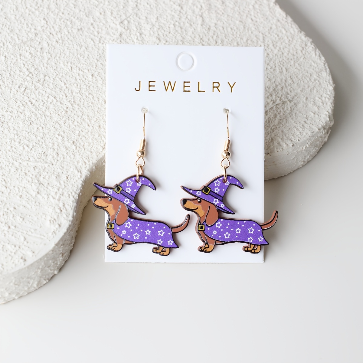TEMU Halloween 1 Pair Purple Witch Costume Puppy Acrylic Women's Tassel Earrings, Pottery Texture Elegant Cute Party Celebration Holiday Gift