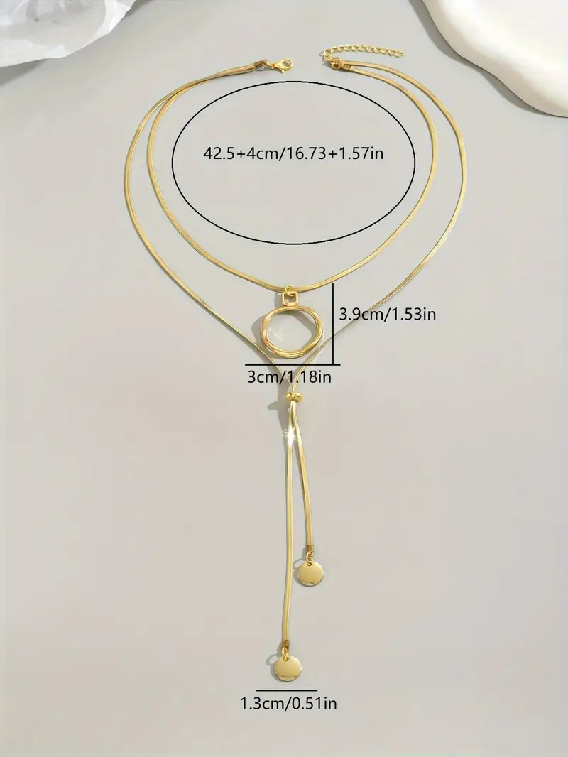 1pc elegant vintage shape double layered circle tassel necklace adjustable 18k golden plated stainless steel pendant for women ideal for daily wear and parties valentines day gift Product details 3
