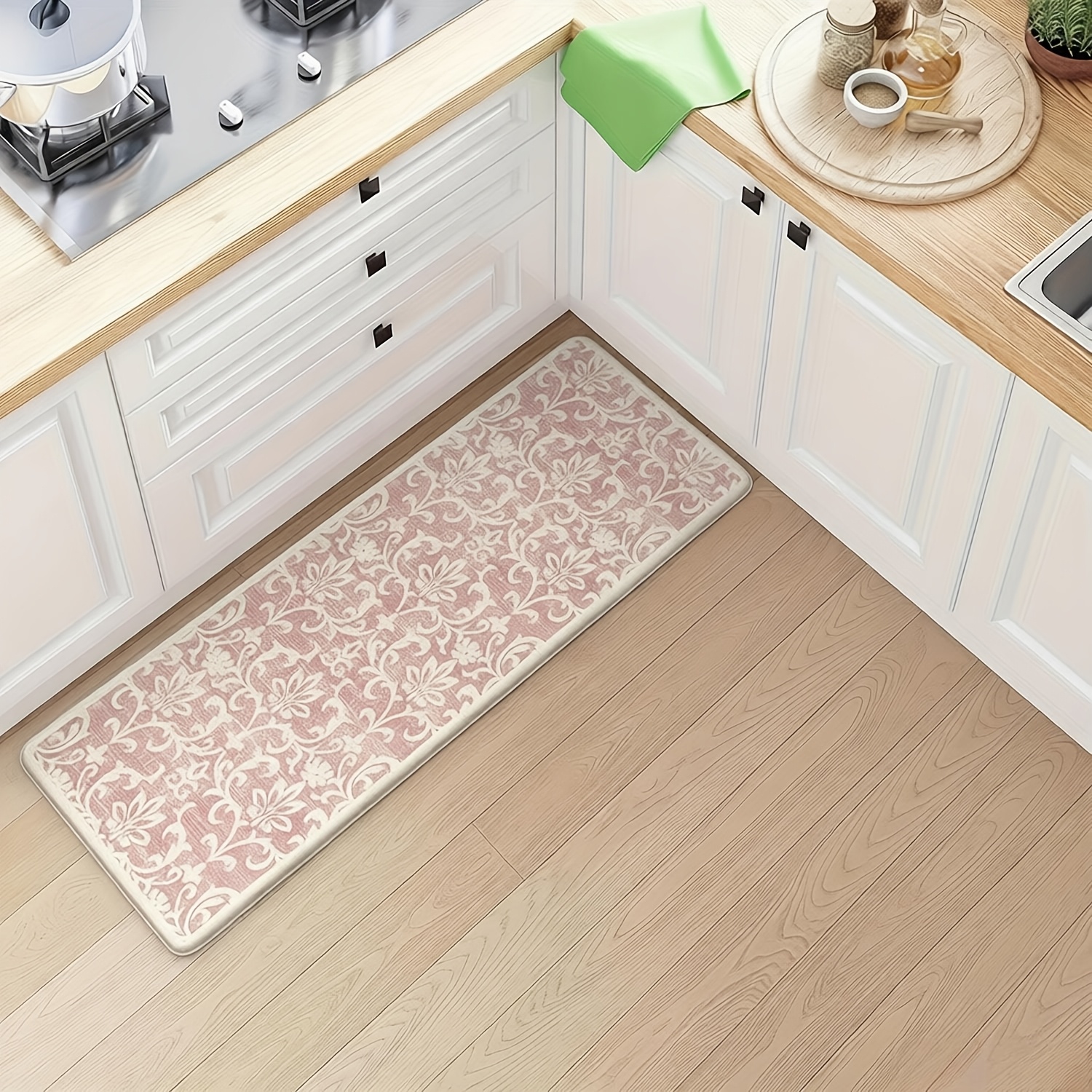 TEMU Tapis de cuisine rembourré rose, tapis amusant lavable en machine avec dos en plastique à , convient pour une utilisation intérieure et
