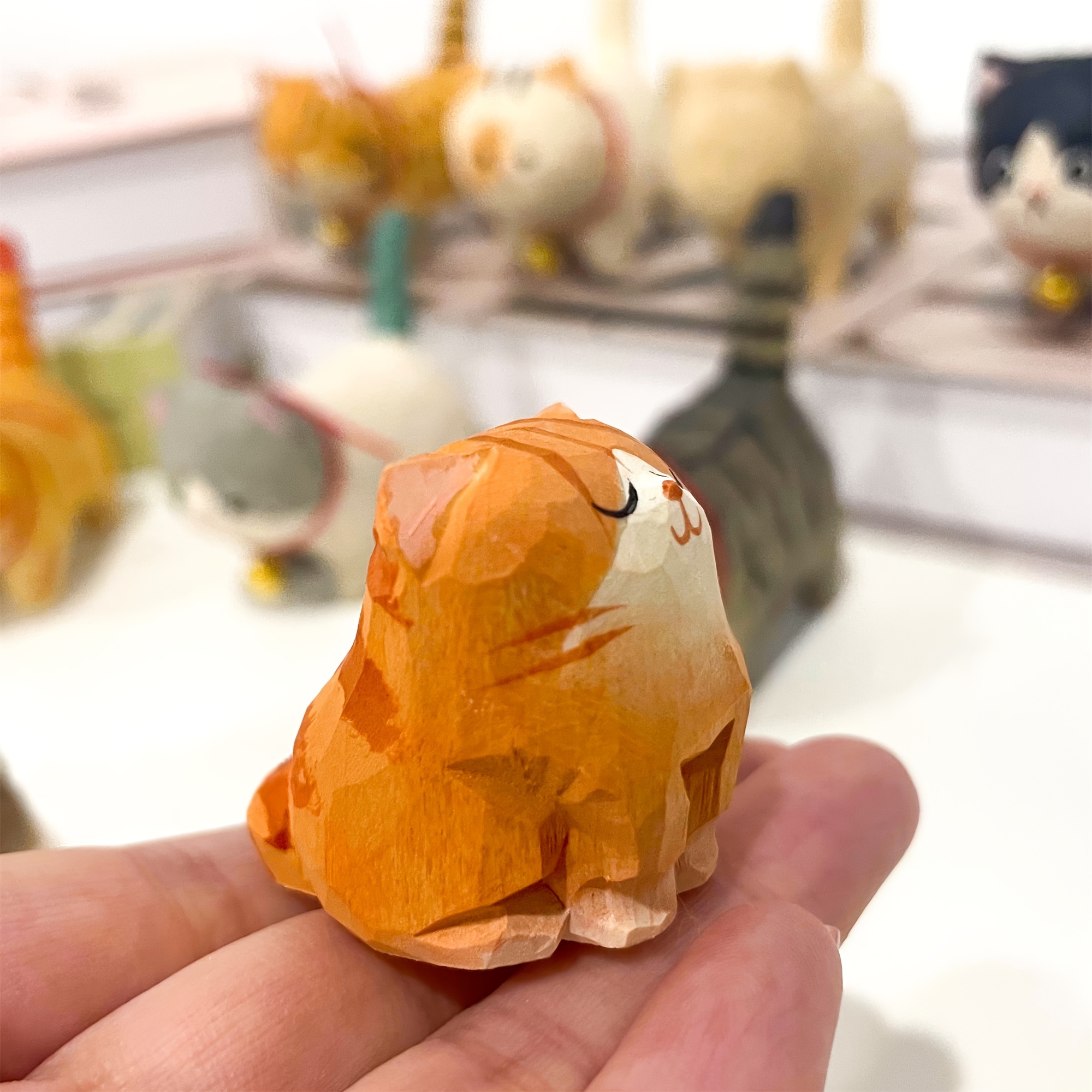 

Hand-carved Painted Orange Cat Figurines | Wooden Animal | Home Decor Sculpture Ornaments | Custom Animal Decor | Personalized Gift | Gifts For Cat Lovers
