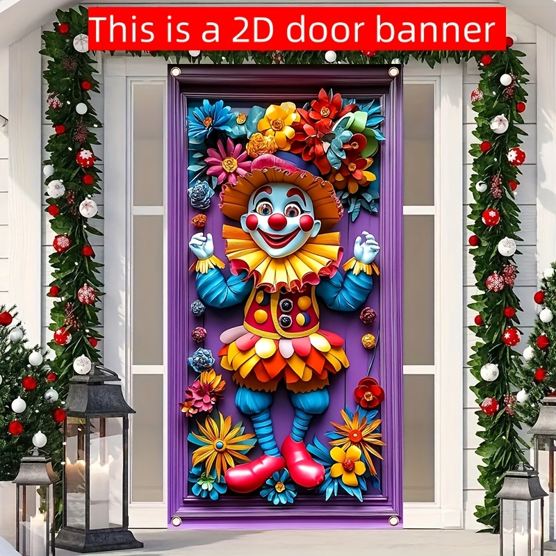 

2d Door Banner 1pc Polyester Hanging Clown Door Cover Banner, Universal Holiday Welcome Decoration, Circus Carnival Theme, No Electricity Needed, 35.4x70.8 Inches, For Indoor & Outdoor Party Decor