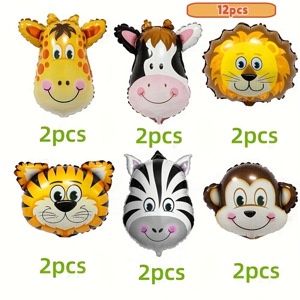 Image of 12/30pcs/set, Small Mini Animal Head Aluminum Foil Balloons, Monkey Giraffe Zebra Cow Balloons, Forest Theme Party Decoration Aluminum Foil Balloons, Festive Party Home Backdrop Decoration Supplies
