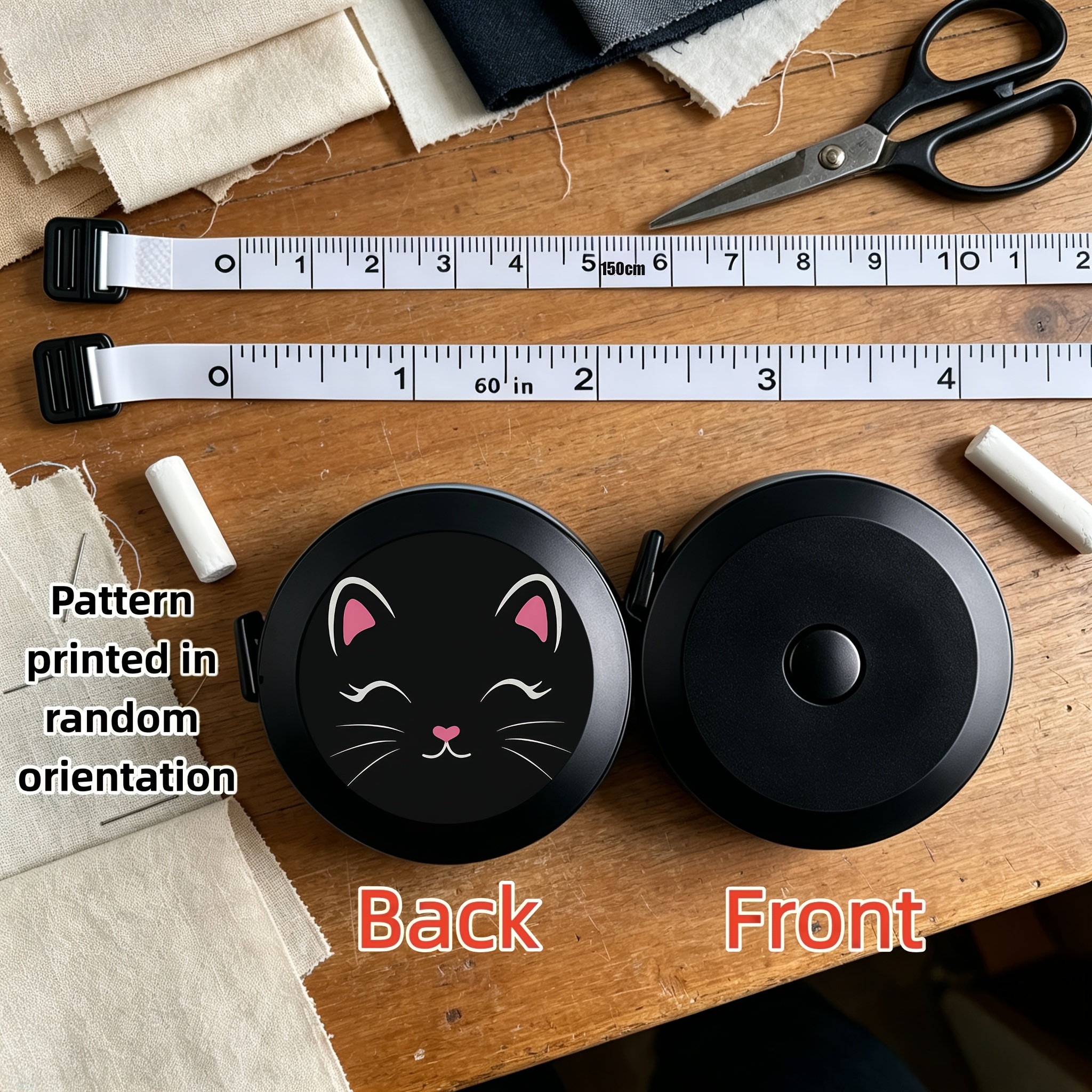 TEMU 1pc Cute Cat Mini Retractable Tape Measure 150cm/60inch Double-sided Imperial & Metric Soft Tape Ruler For Sewing Body Measurement Waist Bust