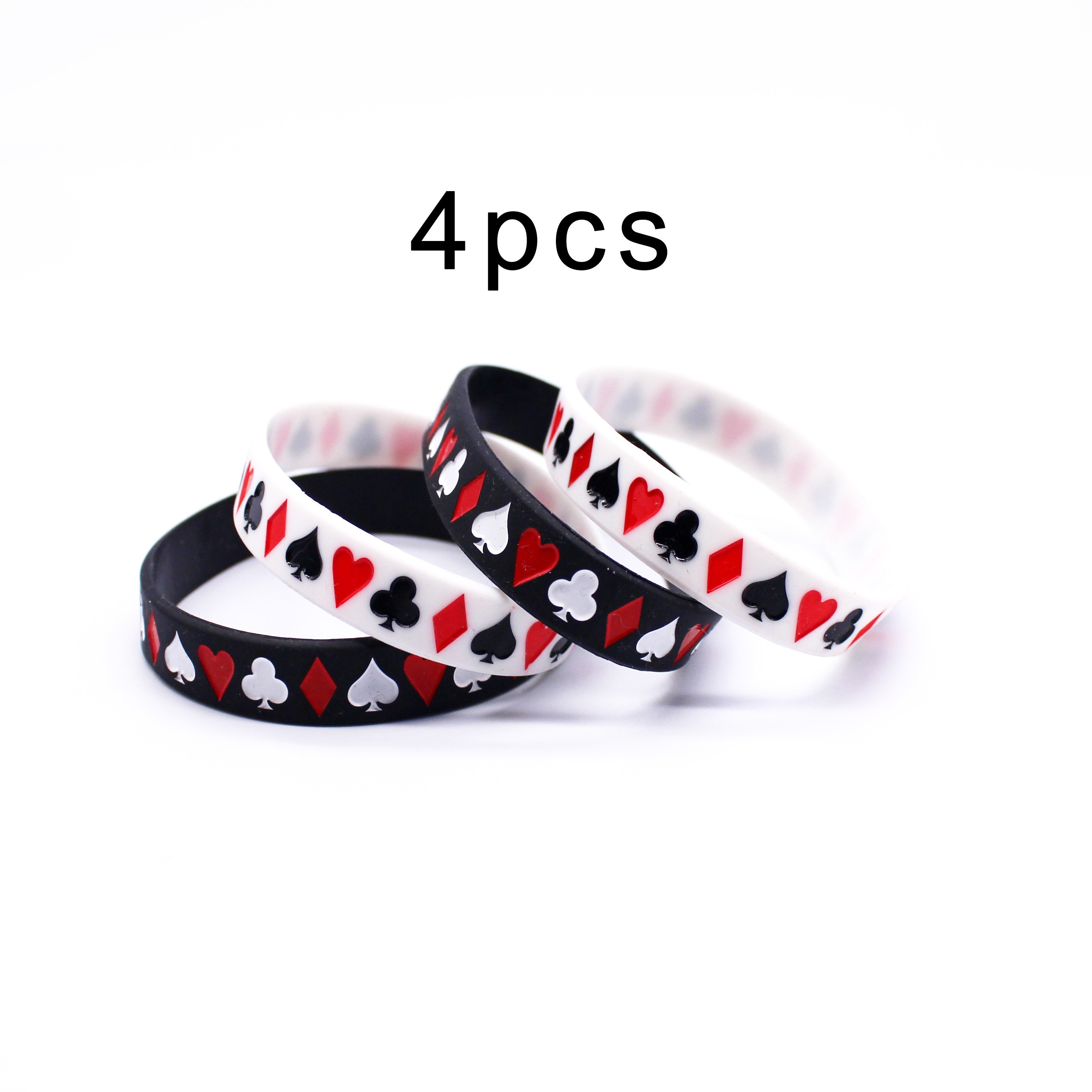 4pcs Silicone Bracelets With Poker Patterns And Black And Combinations