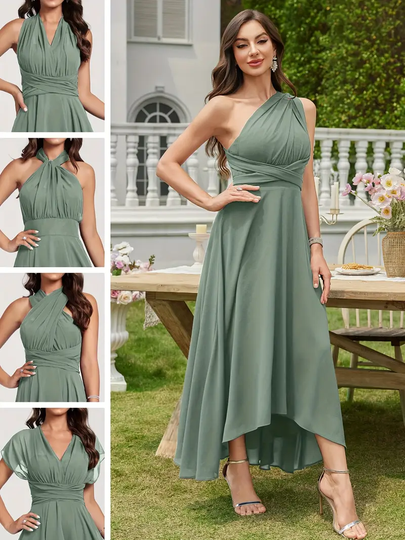 a-line v-neck asymmetrical chiffon bridesmaid dress 2026 Bridesmaid Dress Dusty Rose High-low Chiffon A-line V-neck